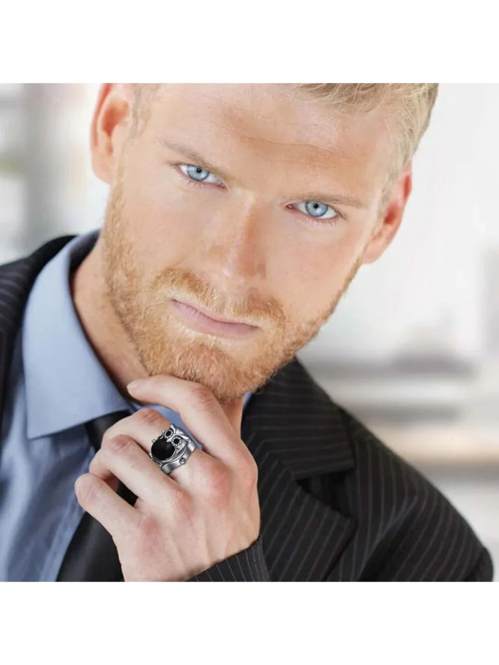 Unisex Black Analog Quartz Stylish Owl Flip-Open Cover Adjustable Ring Watch